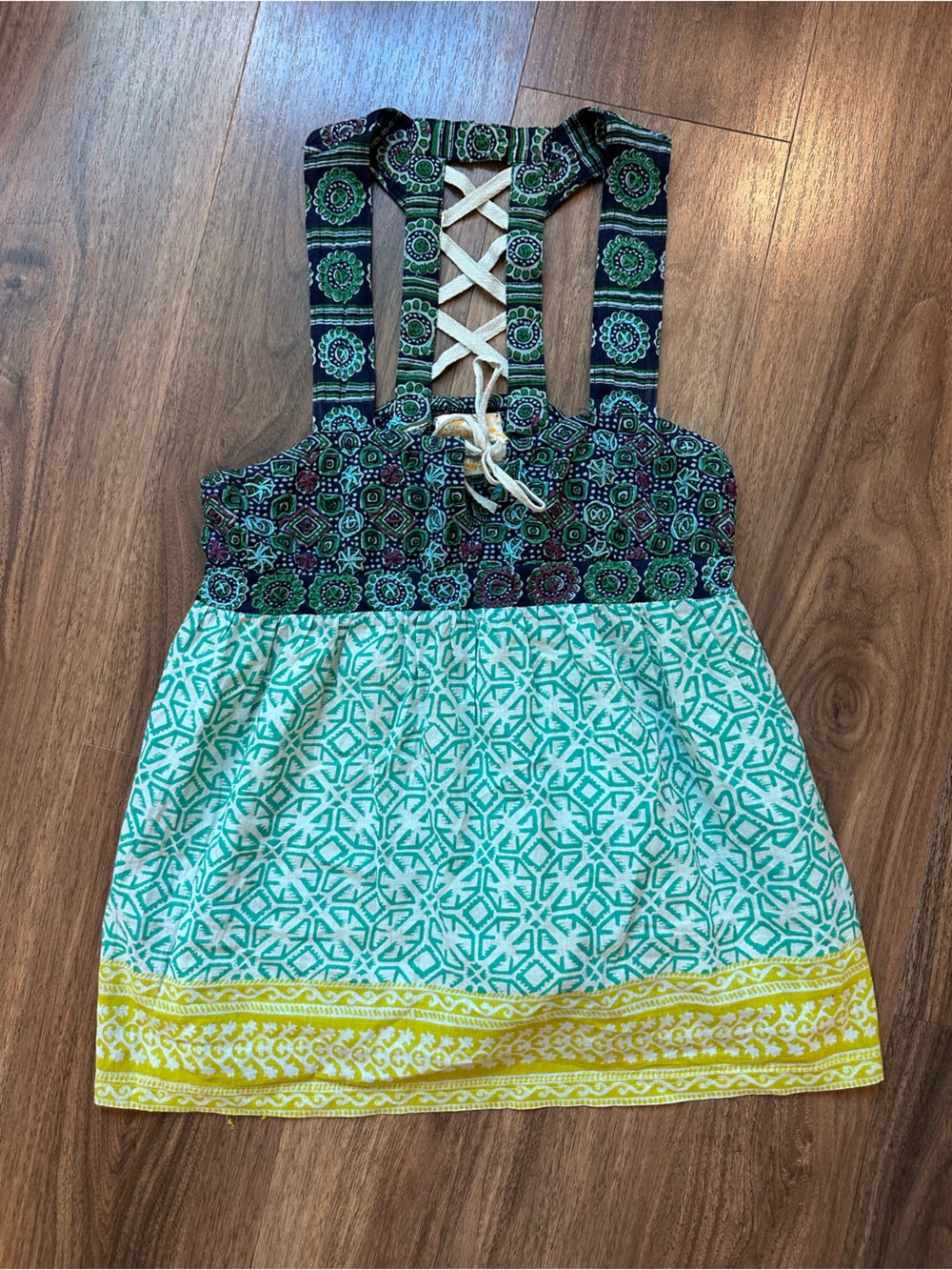 Free People Multicolor Patterned Drawstring Skort — Teal, Yellow & Navy